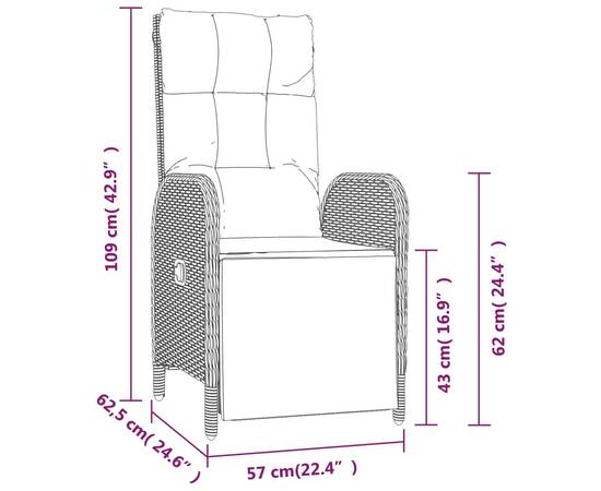 Set mobilier de grădină cu perne, 3 piese, negru, poliratan, 8 image