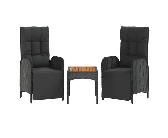 Set mobilier de grădină cu perne, 3 piese, negru, poliratan, 2 image