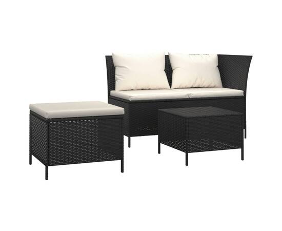 Set mobilier de grădină cu perne, 3 piese, negru, poliratan, 2 image