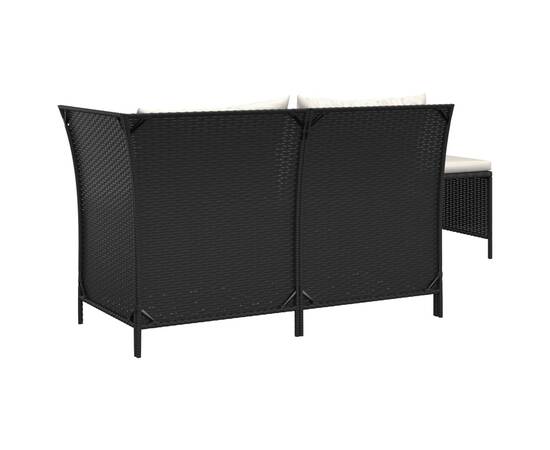 Set mobilier de grădină cu perne, 3 piese, negru, poliratan, 5 image