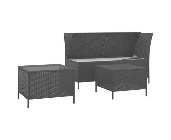 Set mobilier de grădină cu perne, 3 piese, negru, poliratan, 4 image