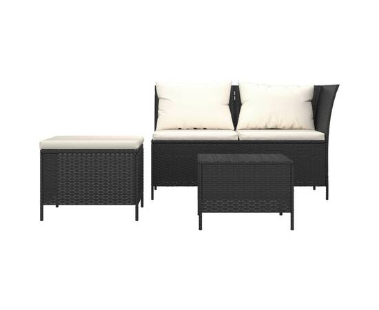 Set mobilier de grădină cu perne, 3 piese, negru, poliratan, 3 image