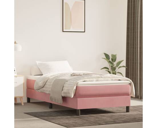 Cadru de pat box spring, roz, 90x190 cm, catifea