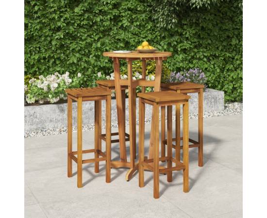 Set mobilier de grădină, 5 piese, lemn masiv de acacia