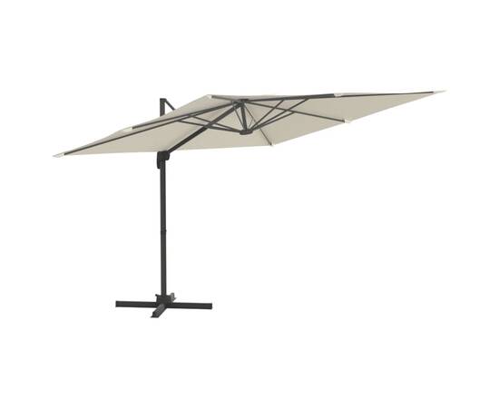 Umbrelă în consolă, stâlp din aluminiu, alb nisipiu, 300x300 cm, 2 image