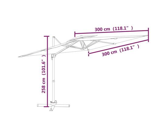 Umbrelă în consolă cu acoperiș dublu, roșu bordo, 300x300 cm, 10 image