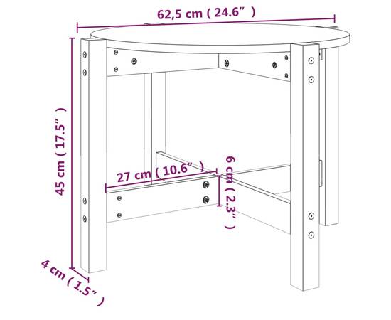 Măsuță de cafea, Ø 62,5x45 cm, lemn masiv de pin, 8 image