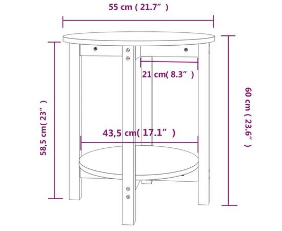 Măsuță de cafea, alb, Ø 55x60 cm, lemn masiv de pin, 8 image