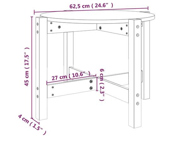 Măsuță de cafea, alb, Ø 62,5x45 cm, lemn masiv de pin, 8 image
