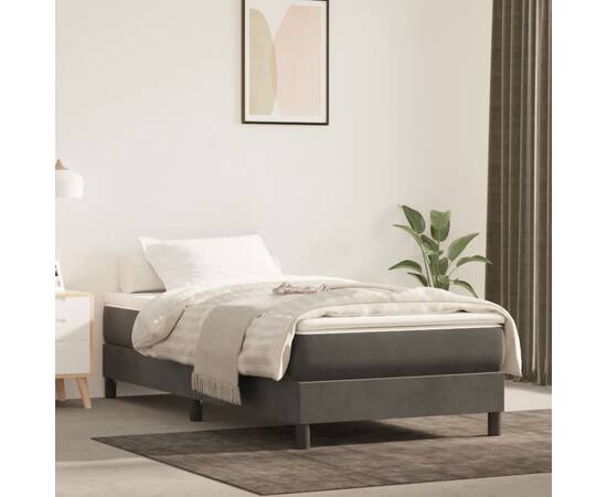 Pat box spring cu saltea, gri închis, 90x190 cm, catifea