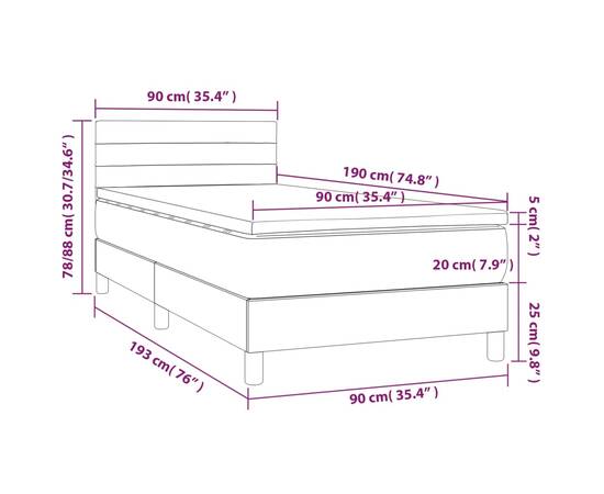 Pat box spring cu saltea, gri închis, 90x190 cm, catifea, 7 image