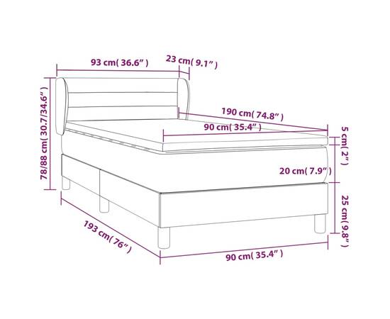 Pat box spring cu saltea, gri închis, 90x190 cm, catifea, 7 image