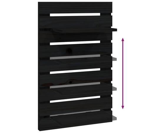 Rafturi noptiere de perete, 2 buc., negru, lemn masiv de pin, 8 image