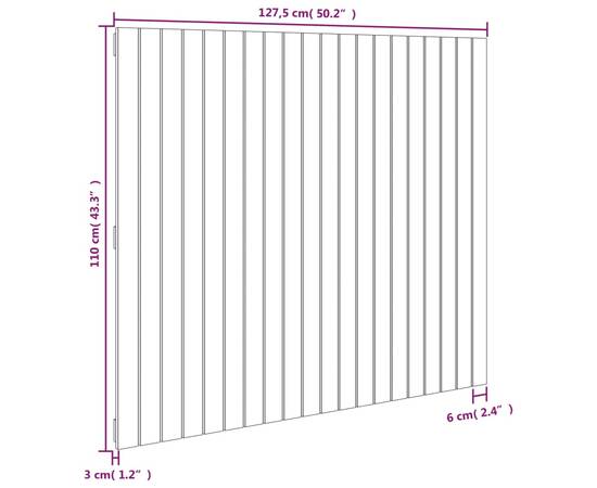 Tăblie de pat pentru perete, alb, 127,5x3x110 cm lemn masiv pin, 8 image