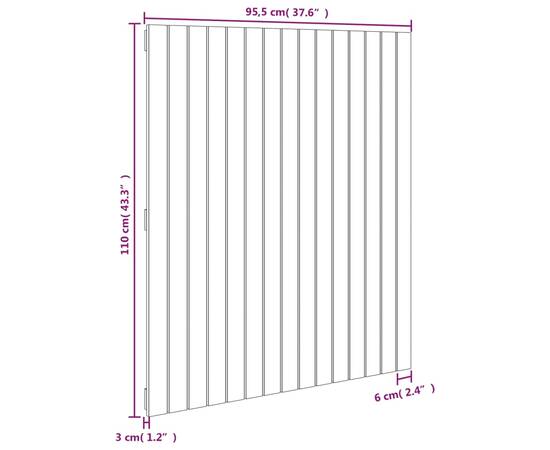 Tăblie de pat pentru perete, alb, 95,5x3x110 cm, lemn masiv pin, 8 image
