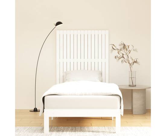 Tăblie de pat pentru perete, alb, 95,5x3x110 cm, lemn masiv pin, 3 image