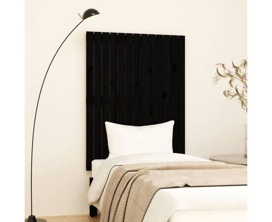 Tăblie de pat pentru perete, negru 82,5x3x110 cm lemn masiv pin