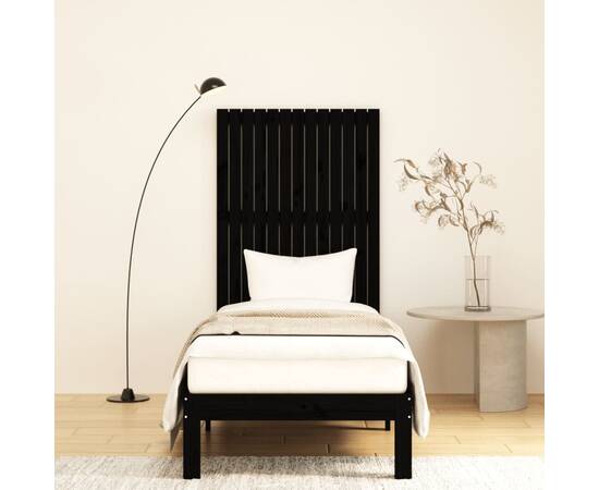 Tăblie de pat pentru perete, negru 82,5x3x110 cm lemn masiv pin, 3 image