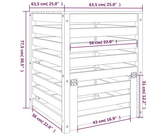 Compostor, alb, 63,5x63,5x77,5 cm, lemn masiv de pin, 10 image