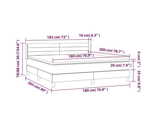 Pat box spring cu saltea, negru, 180x200 cm, catifea, 7 image