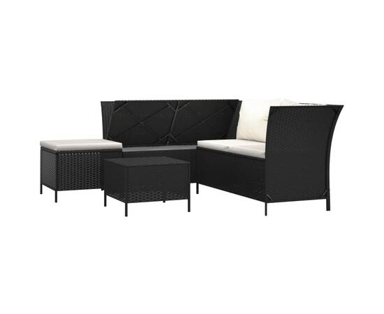 Set mobilier relaxare grădină 4 piese cu perne poliratan negru, 3 image