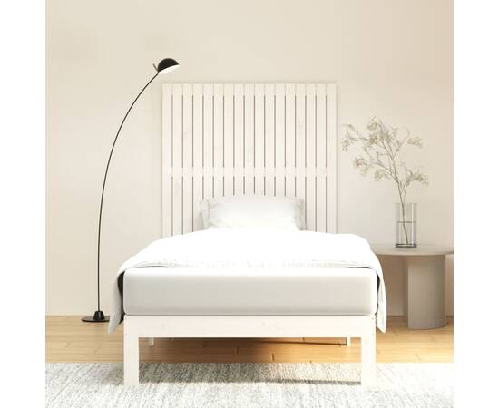 Tăblie de pat pentru perete, alb, 108x3x110 cm, lemn masiv pin, 3 image
