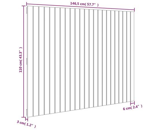 Tăblie de pat pentru perete, alb, 146,5x3x110 cm lemn masiv pin, 8 image