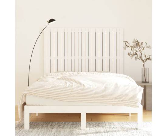 Tăblie de pat pentru perete, alb, 146,5x3x110 cm lemn masiv pin, 3 image