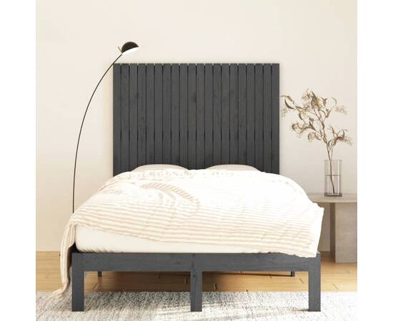 Tăblie de pat pentru perete, gri, 127,5x3x110 cm lemn masiv pin, 3 image