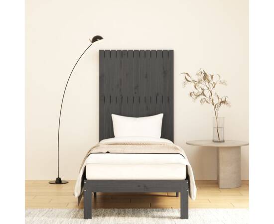 Tăblie de pat pentru perete, gri, 82,5x3x110 cm, lemn masiv pin, 3 image