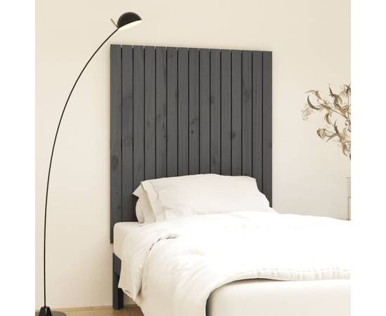 Tăblie de pat pentru perete, gri, 95,5x3x110 cm, lemn masiv pin