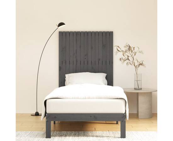 Tăblie de pat pentru perete, gri, 95,5x3x110 cm, lemn masiv pin, 3 image