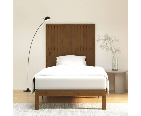 Tăblie de pat pentru perete, maro miere, 108x3x110 cm, lemn pin, 3 image
