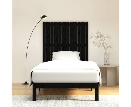 Tăblie de pat pentru perete, negru, 108x3x110 cm lemn masiv pin, 3 image
