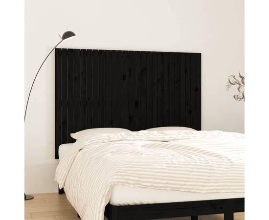 Tăblie de pat pentru perete negru 159,5x3x110 cm lemn masiv pin