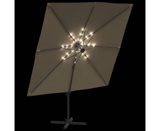 Umbrelă în consolă cu led, gri taupe, 400x300 cm, 4 image