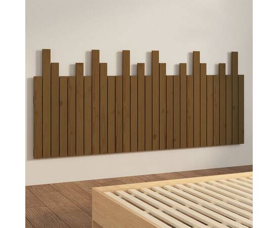 Tăblie de pat de perete, maro miere 185x3x80 cm lemn masiv pin, 4 image