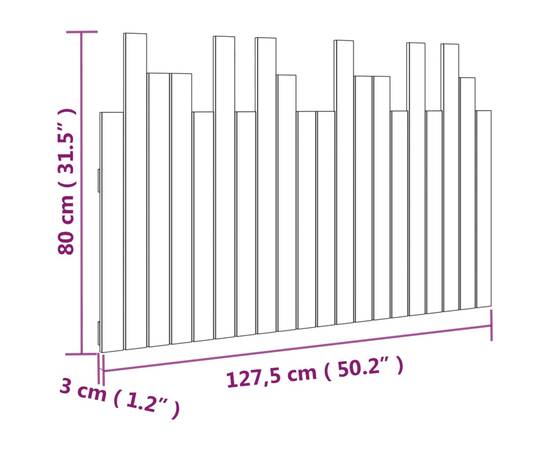 Tăblie de pat pentru perete, 127,5x3x80 cm, lemn masiv de pin, 8 image