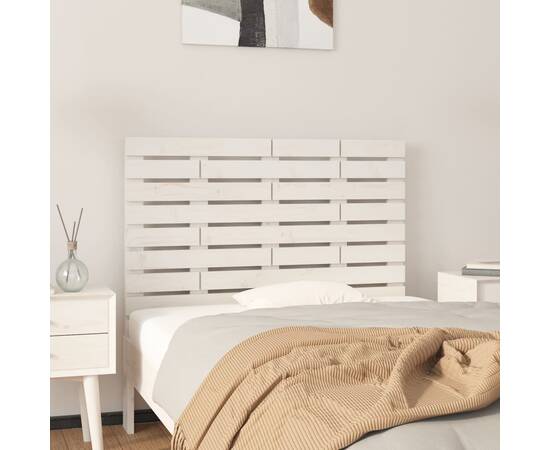 Tăblie de pat pentru perete, alb, 106x3x80 cm, lemn masiv pin