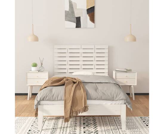 Tăblie de pat pentru perete, alb, 106x3x80 cm, lemn masiv pin, 3 image