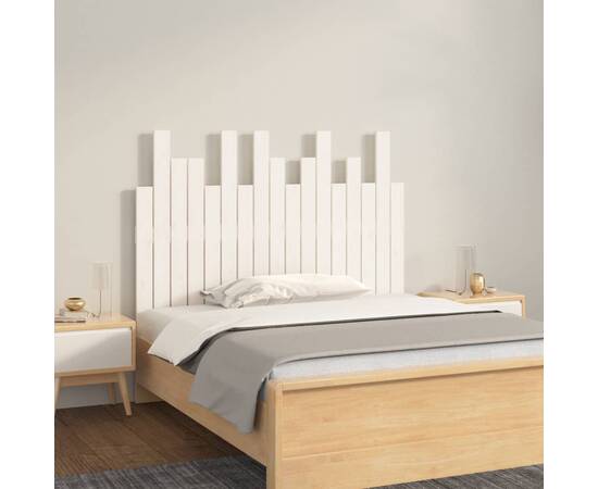 Tăblie de pat pentru perete, alb, 108x3x80 cm, lemn masiv pin