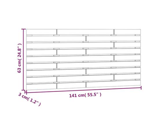 Tăblie de pat pentru perete, alb, 141x3x63 cm, lemn masiv pin, 8 image