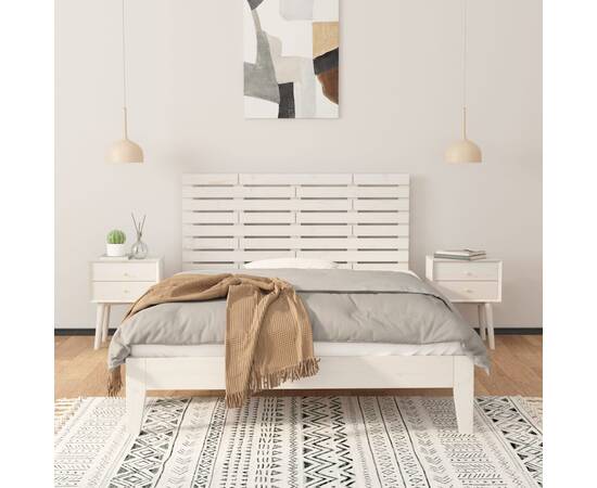 Tăblie de pat pentru perete, alb, 141x3x63 cm, lemn masiv pin, 3 image