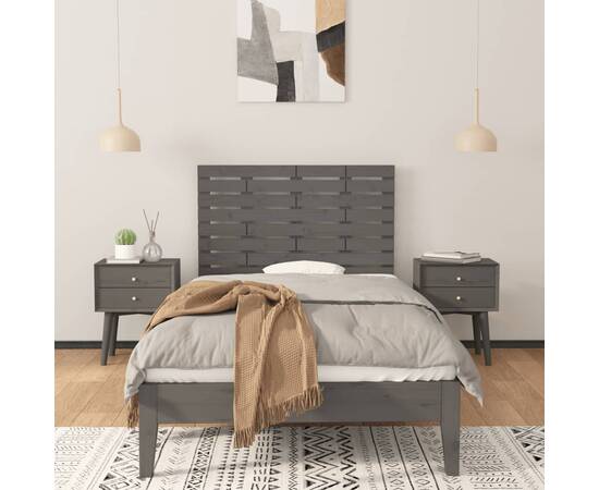 Tăblie de pat pentru perete, gri, 106x3x63 cm, lemn masiv pin, 3 image