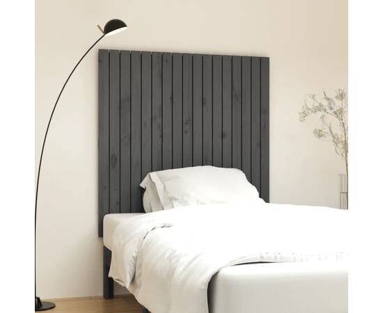 Tăblie de pat pentru perete, gri, 108x3x110 cm, lemn masiv pin