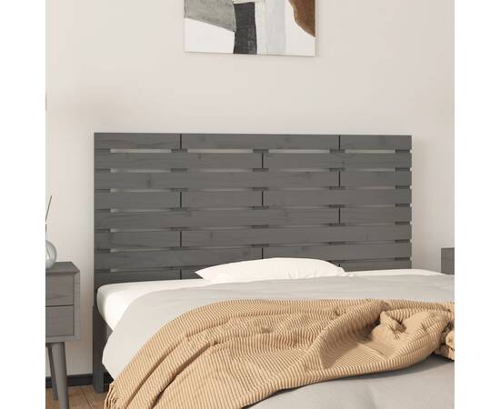 Tăblie de pat pentru perete, gri, 141x3x63 cm, lemn masiv pin