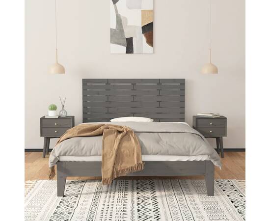 Tăblie de pat pentru perete, gri, 141x3x63 cm, lemn masiv pin, 3 image