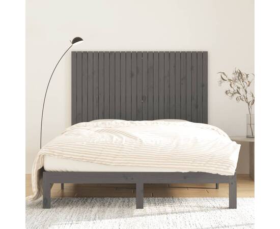 Tăblie de pat pentru perete, gri, 159,5x3x110 cm lemn masiv pin, 3 image