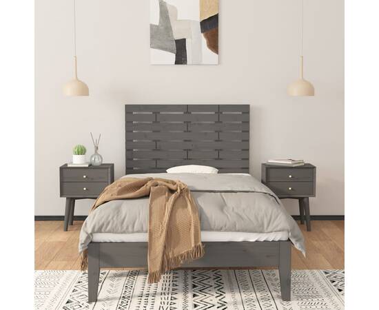 Tăblie de pat pentru perete, gri, 81x3x63 cm, lemn masiv pin, 3 image