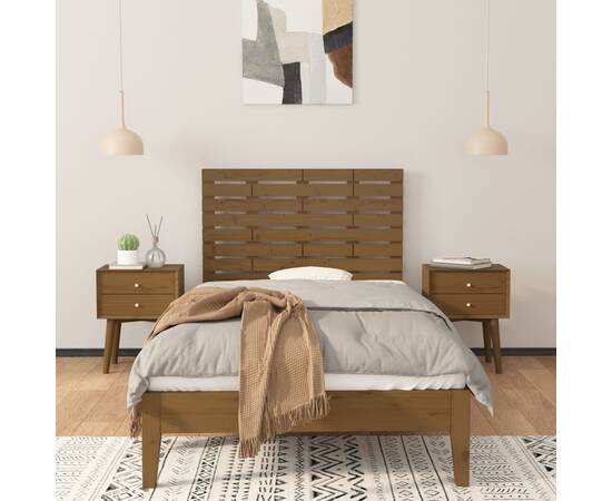 Tăblie de pat pentru perete, maro miere, 106x3x63 cm, lemn pin, 3 image